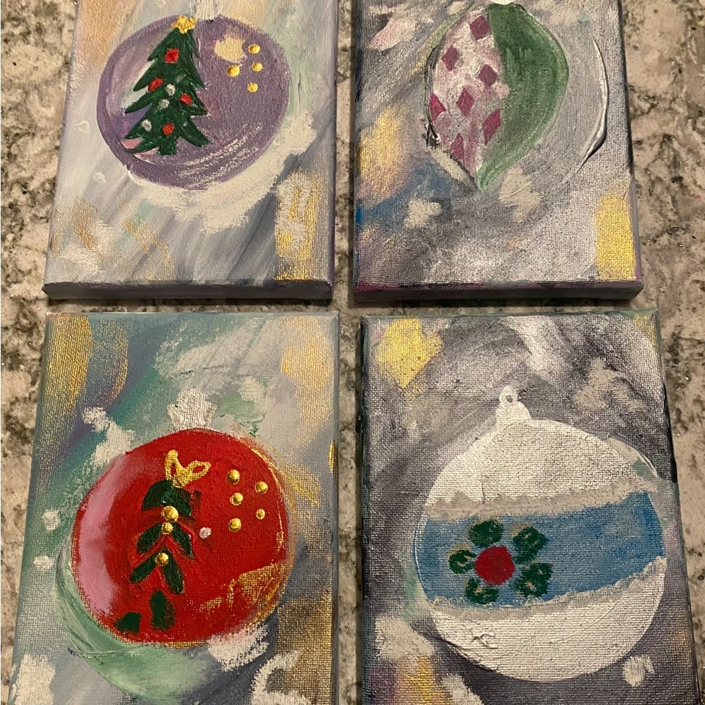 Set of 4 Original Art- Acrylic  and Oil Pastels on Canvas 4x6